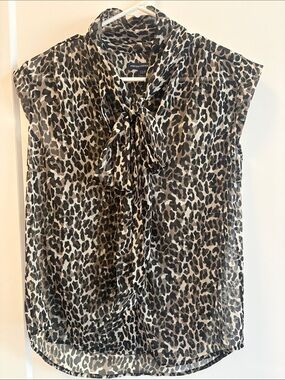 French Connection Leopard Tie-Neck Blouse - Black & Cream